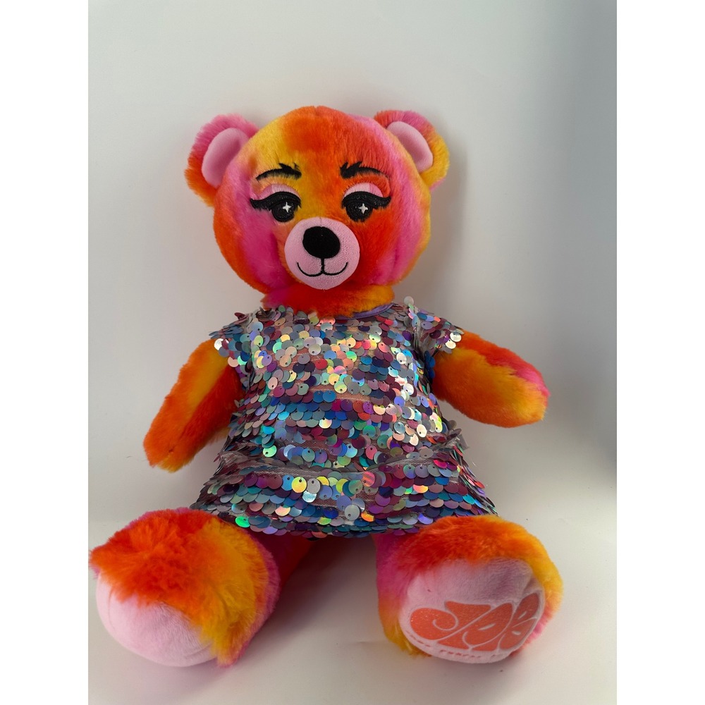 Build-A-Bear Jade Purple Brown Vibe Out Bear Sequin Dress Plush Dog Bark Sound
